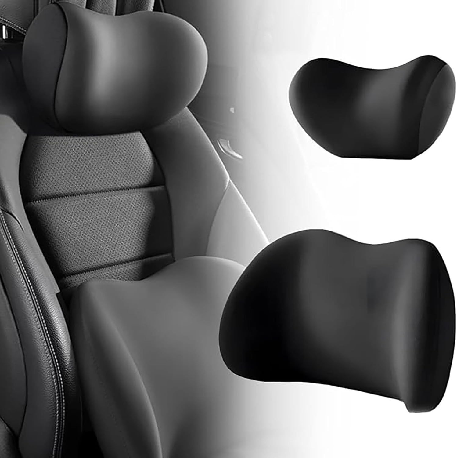2026 New Car Headrest & Lumbar Support Cushion, Car Lumbar Support Pillow and Car Neck Pillow Kit, Ergonomic Car Seat Headrest Neck Rest Lumbar Cushion with Adjustable Strap (Black)
