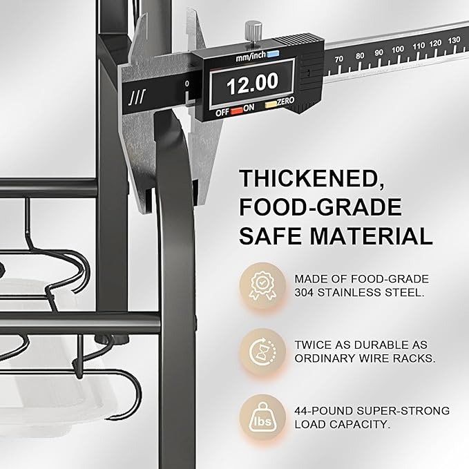 2-Tier Stainless Steel Dish Drying Rack, Space-Saving Kitchen Organizer for Over Counter, with Removable Drain Tray & Cutlery Holder & Utensil Holder, Black - Image 4