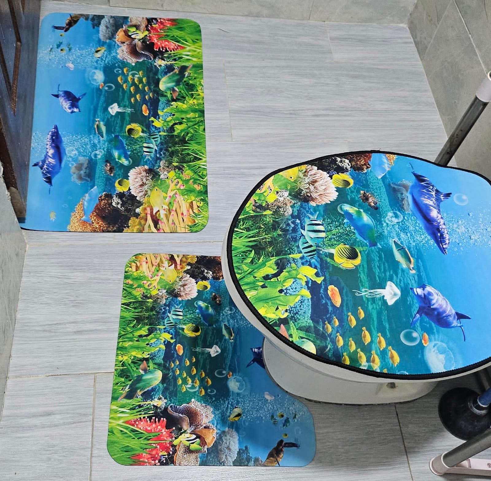 3-Piece Bathroom Bath Mat Contour Rug Set with Toilet Lid Cover Non-Slip