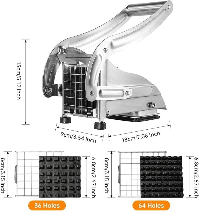 Stainless Steel Potato Slicer & French Fry Cutter - 2 Blades (1/2" & 1/3") for Homemade Fries, Non-Slip Suction Base, Easy Chip & Sweet Potato Maker - Image 6