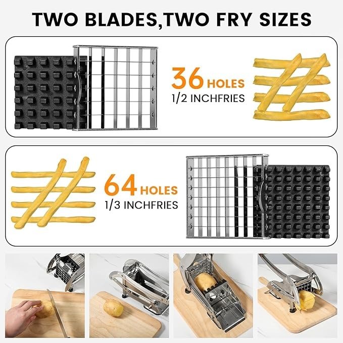 Stainless Steel Potato Slicer & French Fry Cutter - 2 Blades (1/2" & 1/3") for Homemade Fries, Non-Slip Suction Base, Easy Chip & Sweet Potato Maker - Image 5