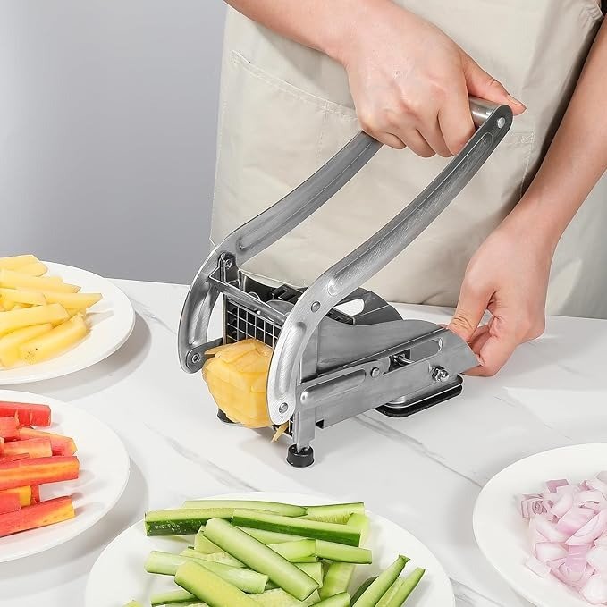 Stainless Steel Potato Slicer & French Fry Cutter - 2 Blades (1/2" & 1/3") for Homemade Fries, Non-Slip Suction Base, Easy Chip & Sweet Potato Maker - Image 4