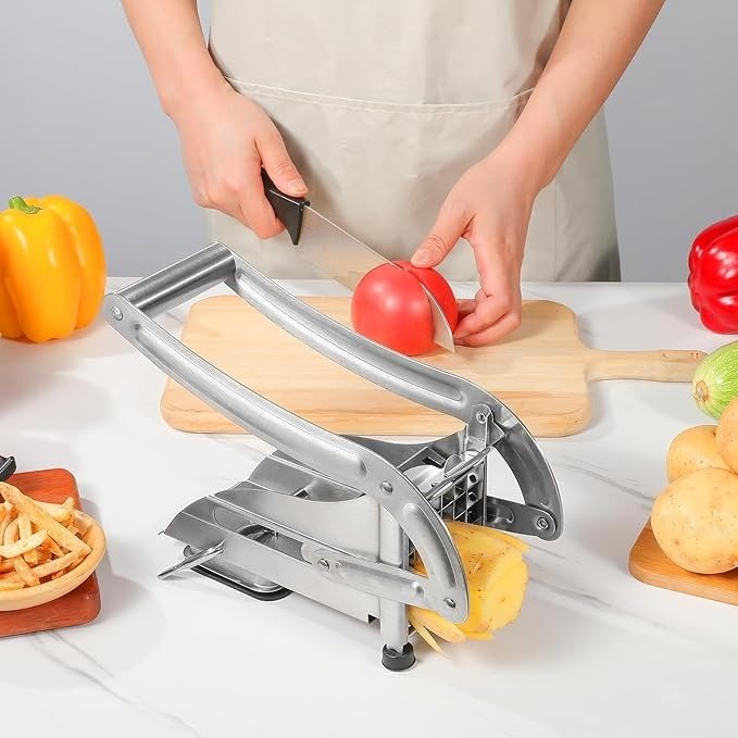 Stainless Steel Potato Slicer & French Fry Cutter - 2 Blades (1/2" & 1/3") for Homemade Fries, Non-Slip Suction Base, Easy Chip & Sweet Potato Maker - Image 3
