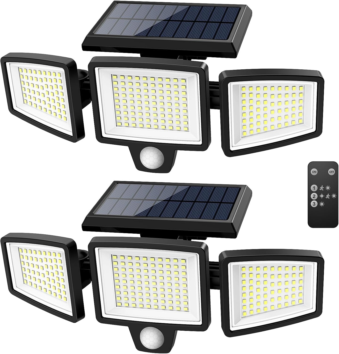 Solar Outdoor Lights Security Lights with Remote Control,3 Heads Motion Sensor Lights