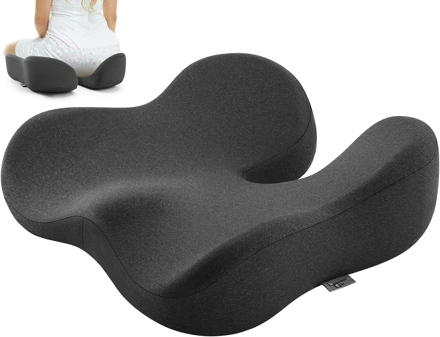 Seat Cushion for Tailbone & Sciatica Pain Relief – Certified & Ergonomist-Designed – Tapered Front Edge Reduces Thigh Pressure – Wide Memory Foam for Office Chair, Car, Wheelchair