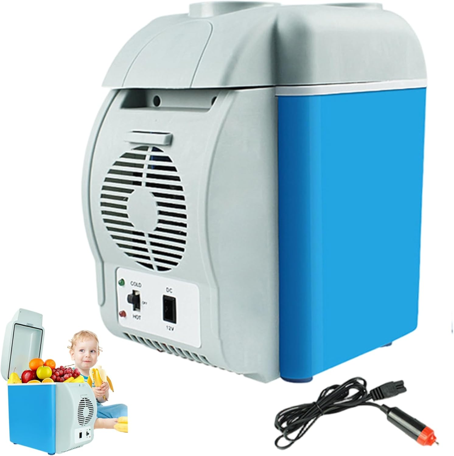 Car Refrigerator, 7.5L Heating/Cooling Portable Refrigerator with Strap, 12V Car Cooler Plug in for Camping Beach Picnic Breastmilk